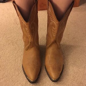 Tan leather cowboy boots
